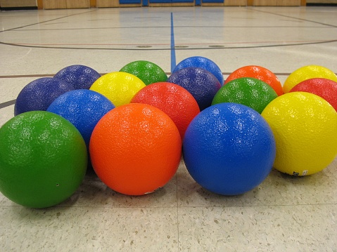 In Community Sports Center, The blue dodgeball is placed in the starting position, waiting for the game to start（Taipei Neihu Sports Center）