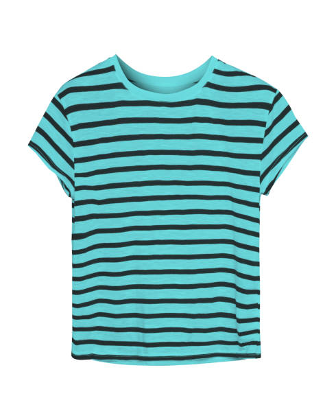 istock Pale cyan and black pastel stripped tee shirt isolated on white 892375388