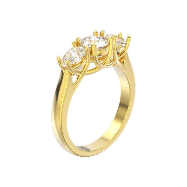 istock 3D illustration isolated yellow gold three stone diamond ring 892379204