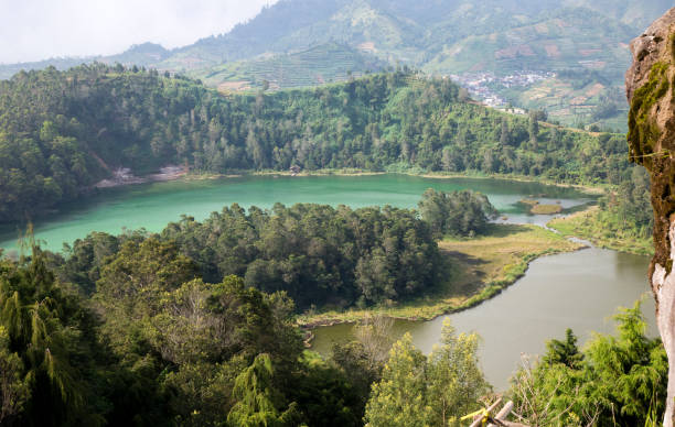 Java, Indonesia. Telaga Warna-color volcanic lakes on the plateau Diyeng