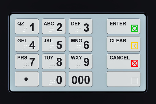 Detail drawing of the keypad of a dataphone for payment by bank card, protected by small walls to protect the view when entering the PIN number.
