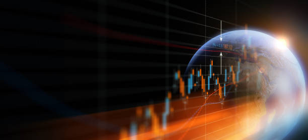 finanzielle und technische daten-analyse-diagramm, das globale markttrends - orange farbe grafiken stock-fotos und bilder