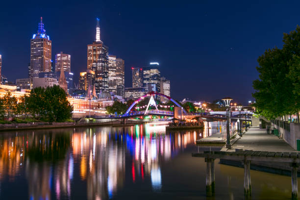The famous Melbourne skyline at night by the beautiful Yarra River. Melbourne, Australia. Nikon D810. Converted from RAW.
