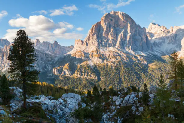 Photo of Beautiful autumn colors in Dolomites mountain, Tofana peak, Cinque Torri mountain