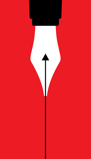 Vector illustration of a fountain pen with a black direction arrow ink line.