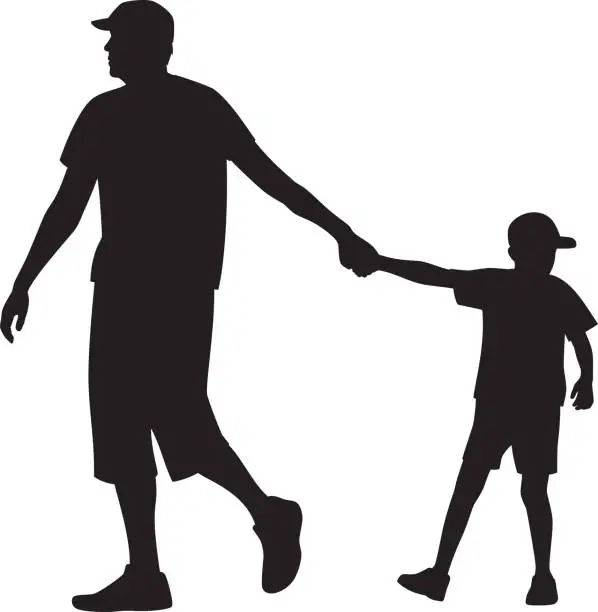 Vector illustration of Father Walking with Son Silhouette
