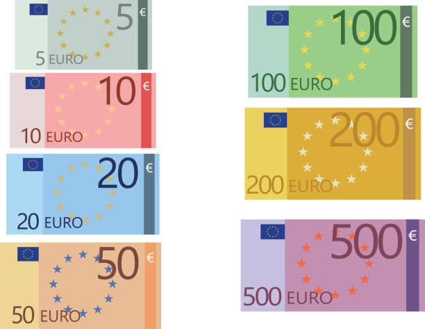 ilustraciones, imágenes clip art, dibujos animados e iconos de stock de colección de billetes de euro - euro symbol illustrations