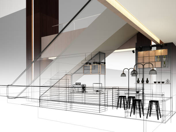istock sketch design of coffee shop ,3d rendering 892531260