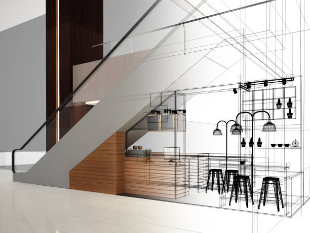 istock sketch design of coffee shop ,3d rendering 892531328