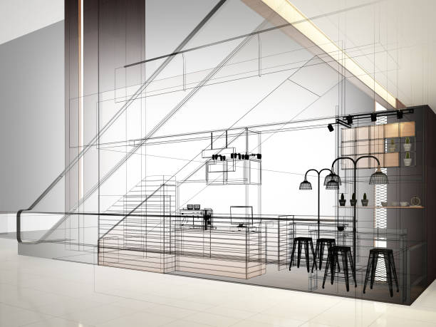istock sketch design of coffee shop ,3d rendering 892531336