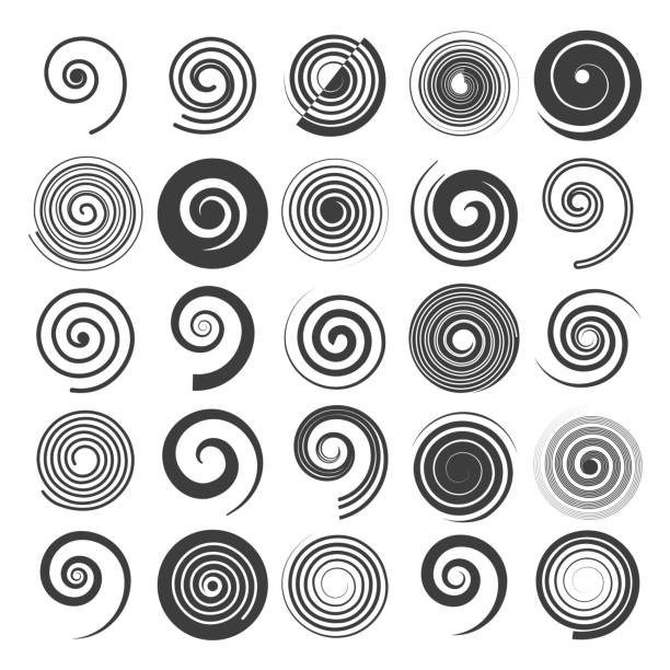 Spiral swirls icons Spiral vector. Hypnotic swirled shapes, vector graphic swirls icons isolated on white background spiral stock illustrations