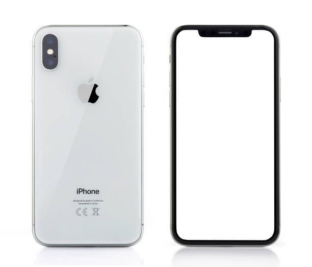 Apple iPhone X Silver White Blank Screen and Rear view stock photo