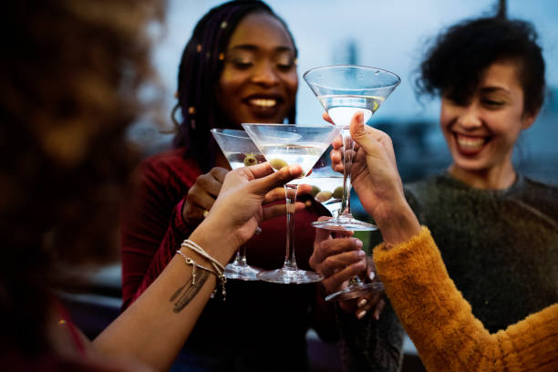 grupo de amigos teniendo una fiesta - martini fotografías e imágenes de stock