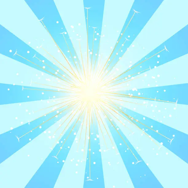 Vector illustration of Radial blue sun burst beams or sparkles on white background. Vector.