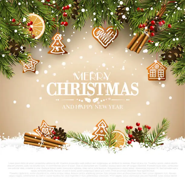 Vector illustration of Traditional Christmas greeting card