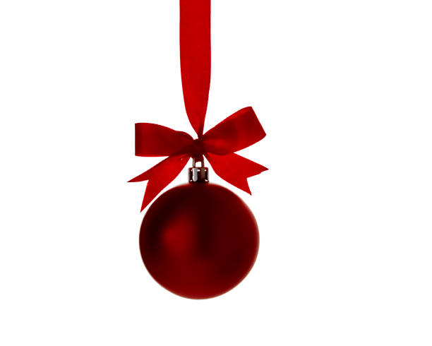 istock Red christmas ball with red bow over white 892553580