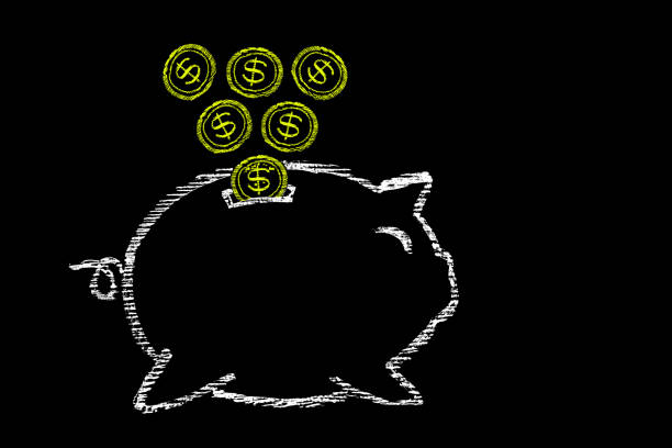 creativity concept fpiggy bank and Success, Blackboard with chalk doodle, can put more text at a later.