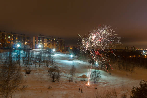 istock Small fireworks near houses 892568290