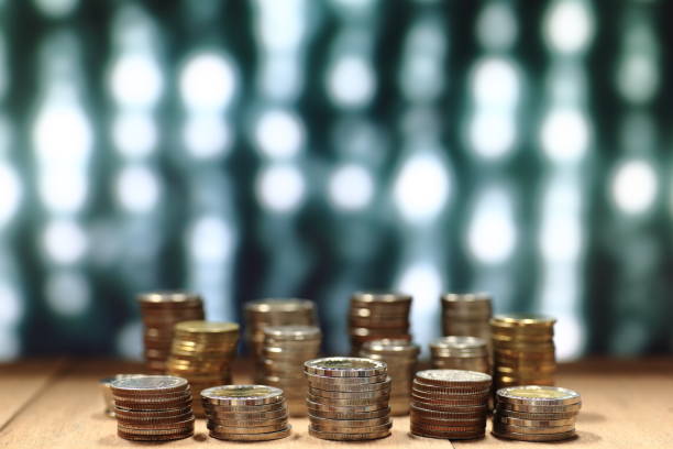 istock Digital economy. Coin shape with digital binary code in blue computer monitor screen in the background. Business, finance and saving concept. 892571992