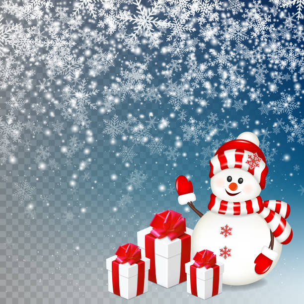 istock Snowfall with snowman for your winter design, isolated on transparent background. 892573718