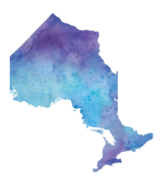 Watercolor Map of Ontario in Blue and Purple - Raster Illustration vector art illustration