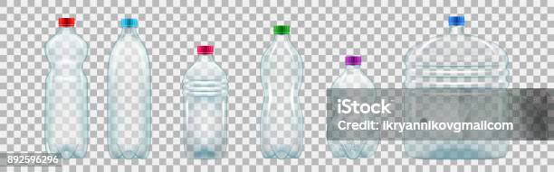 Ilustración de Juego Realista De Botellas De Plástico De Varios Tamaños Y Formas y más Vectores Libres de Derechos de Botella