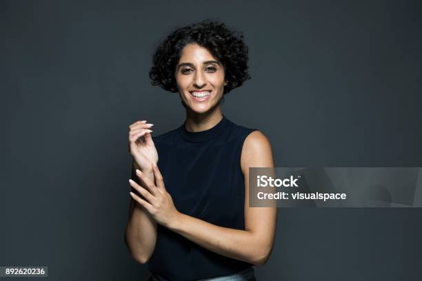 Happy Woman Laughing Stock Photo - Download Image Now - Portrait, Businesswoman, Studio Shot