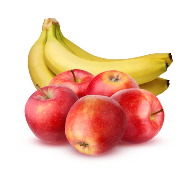 istock Bunch of bananas and apples, isolated on a white background. 892646566