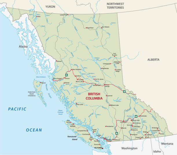 британская колумбия дорожная карта - alberta map canada cartography stock illustrations