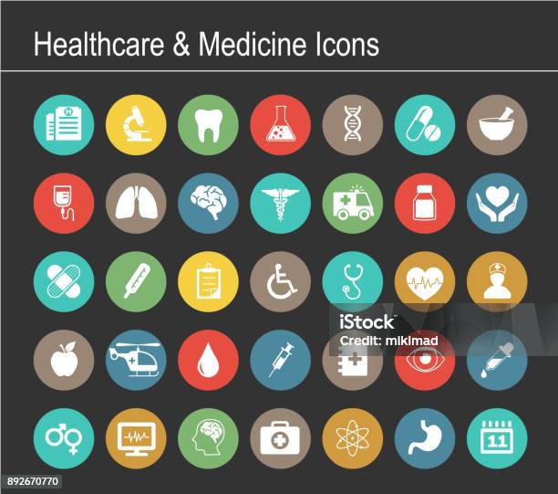 Healthcare And Medicine Icon Set Stock Illustration - Download Image Now - Icon Symbol, Healthcare And Medicine, First Aid