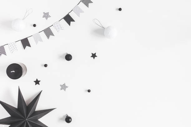 istock Christmas black and white decorations. Flat lay, top view 892673536
