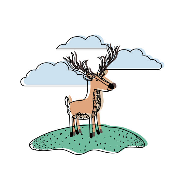 istock deer cartoon in outdoor scene with clouds in watercolor silhouette 892674434
