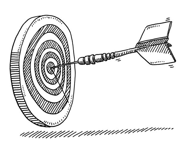 ilustrações de stock, clip art, desenhos animados e ícones de dart target success symbol drawing - atirar à baliza ilustrações