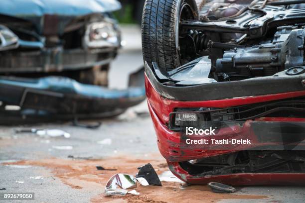Firefighters At A Car Accident Scene Stock Photo - Download Image Now - Car Accident, Car, Misfortune