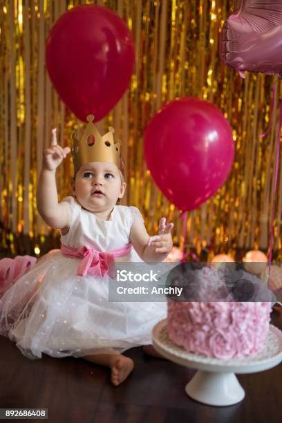 Baby First Birthday Stock Photo - Download Image Now - Cake, Demolishing, 12-17 Months
