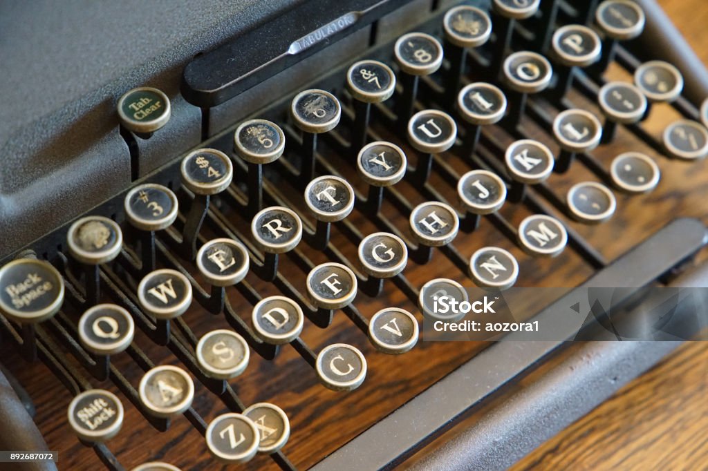Old typewriter The key to old typewriter on the desk of the room Alphabet Stock Photo