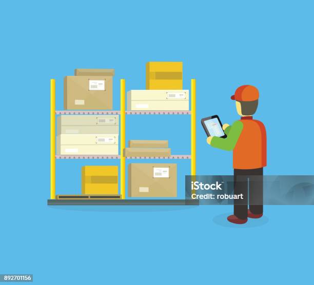 Ddelivery Equipment Warehouse Stock Illustration - Download Image Now - Business, Distribution Warehouse, Downloading
