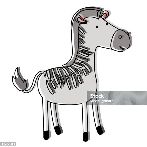 Zebra Cartoon In Watercolor Silhouette With Thin Contour Stock Illustration - Download Image Now