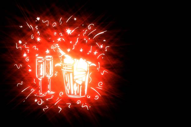 illustration stylized holiday symbols on black background