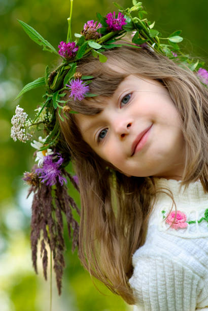 istock Girl with wreath smiles 89270256