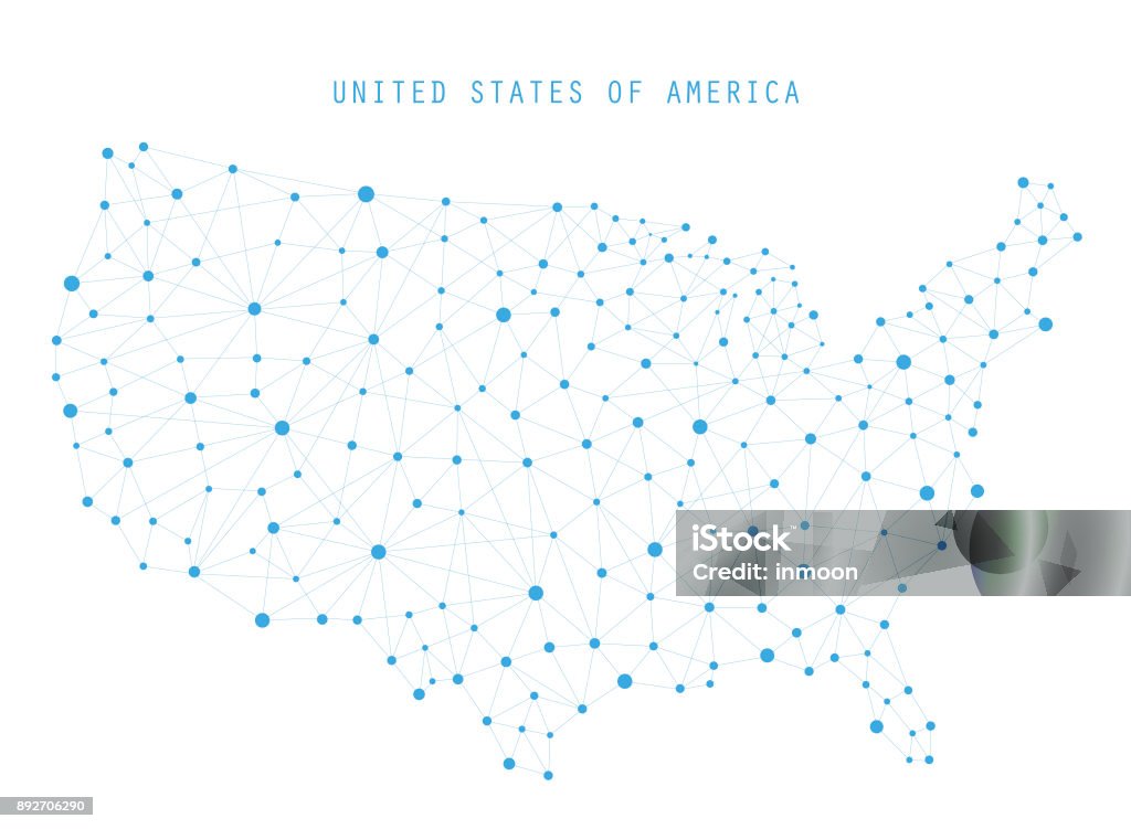 アメリカ地図ネットワーク通信の概念 - アメリカ合衆国のロイヤリティフリーベクトルアート