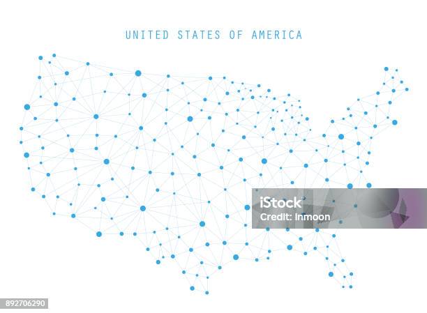 Usa Map Network Communication Concept Stock Illustration - Download Image Now - USA, Map, Connection