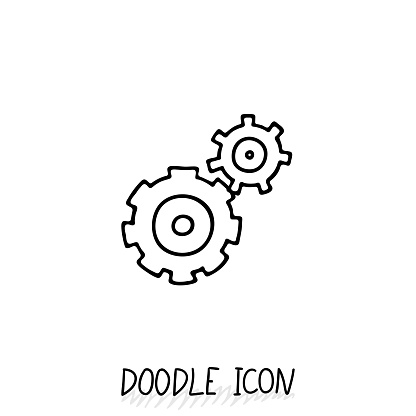 Doodle icon of gears. Technology, mechanics, team, group, community. Vector illustration.