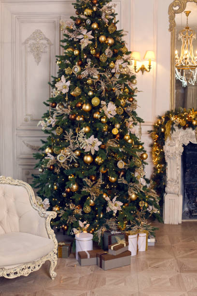 istock Christmas Golden spruce stands in interior 892706644
