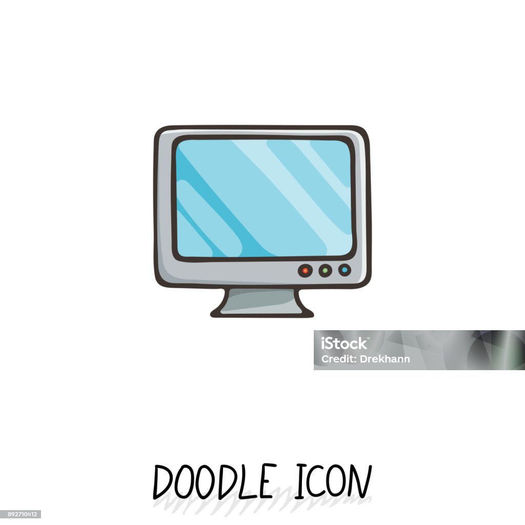 Doodle icon of monitor. Desktop computer, monoblock. Doodle icon of monitor. Desktop computer, monoblock. Office pictogram. Blood Plasma stock vector