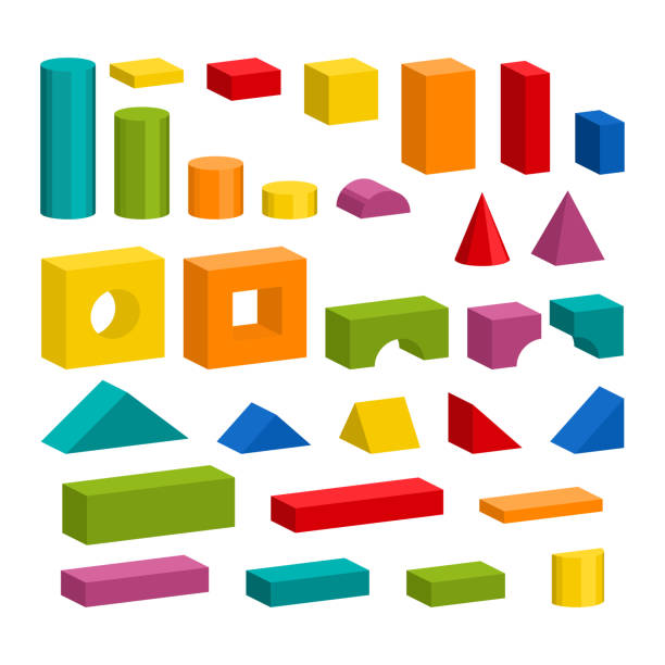 화려한 블록 장난감 타워 빌딩에 대 한 세부 정보 - cube baby child block stock illustrations