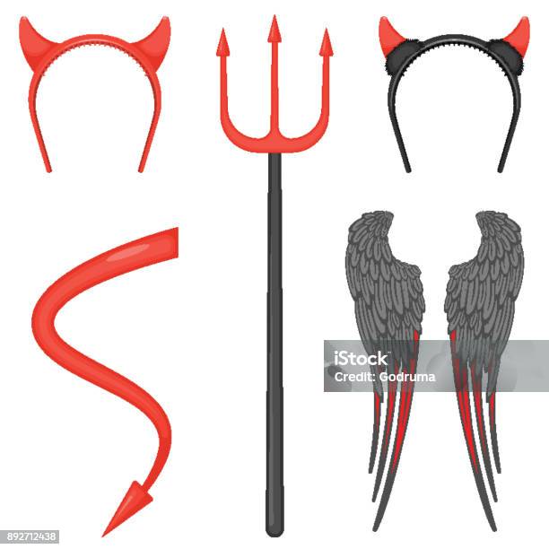 Devil Costume Accessories For Halloween Isolated Illustrations Set Stock Illustration - Download Image Now