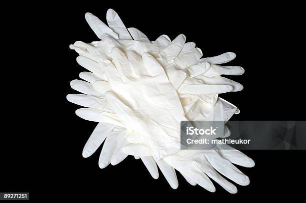 Latex Gloves Isolated On Black Stock Photo - Download Image Now - Care, Color Image, Concepts