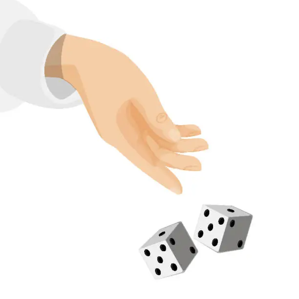 Vector illustration of Human hand with sleeve and dice that drop down