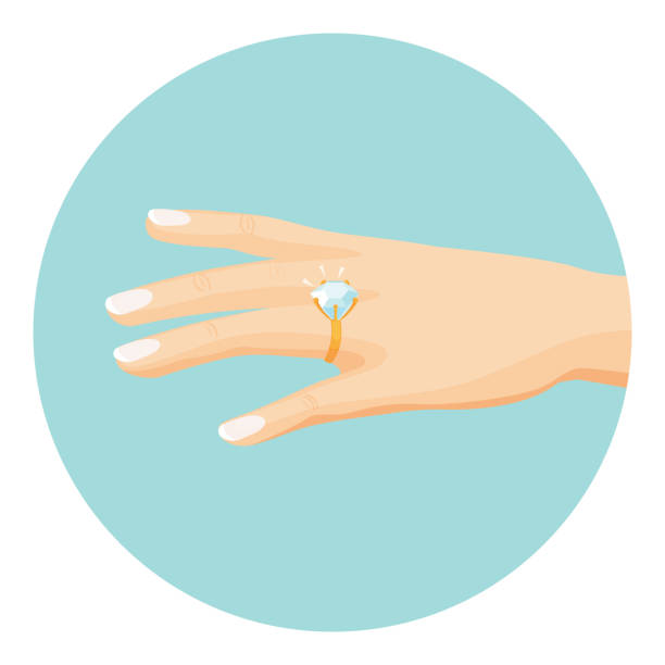 ilustraciones, imágenes clip art, dibujos animados e iconos de stock de mano femenina con anillo de compromiso diamante en el dedo - women bride personal accessory adult